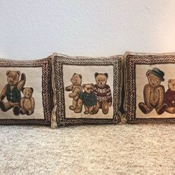 Set of 3 Riverdale Tapestry Teddy Bear Pillows 10"x10" *Apopka Pick-Up *