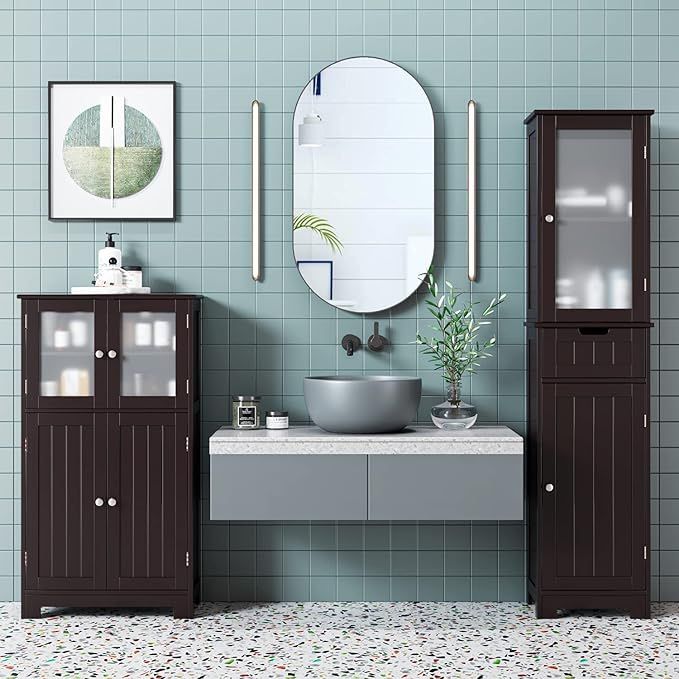 Bathroom / Kitchen Storage Cabinet Tower with Multiple Shelves & Drawer