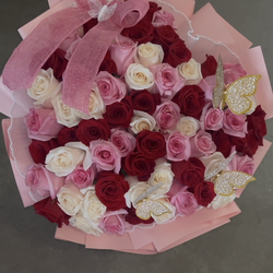 75 rose mixed heart bouquet