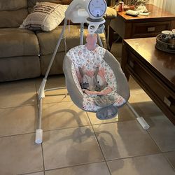 Ingenuity InLighten 5-Speed Baby Swing - Swivel Infant Seat, 5 Point Safety Harness, Nature Sounds, Lights - Nally Owl  