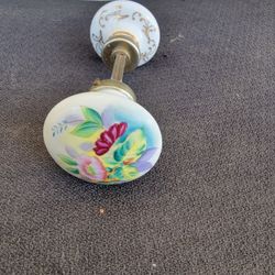 Antique Porcelain Floral Door Knob Set