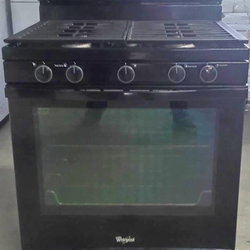 Whirlpool black gas 110 V 5-burner range/oven.