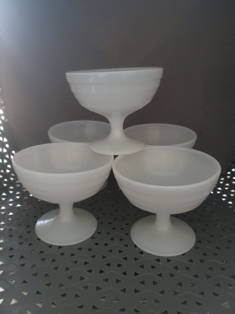 Vintage Modertone Platonia White Milk Glass Stemmed Sherbert by Hazel Atlas (FIVE AVAILANLE)