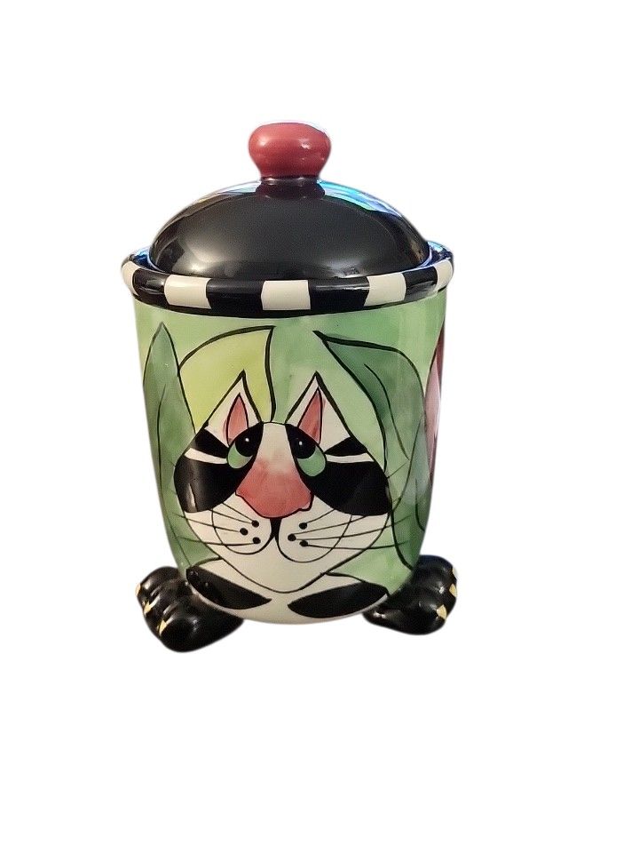 Ceramic Canister with Lid Whimsical Cat – Colorful Hand-Painted Design