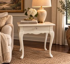 White Wood End Table with Drawer