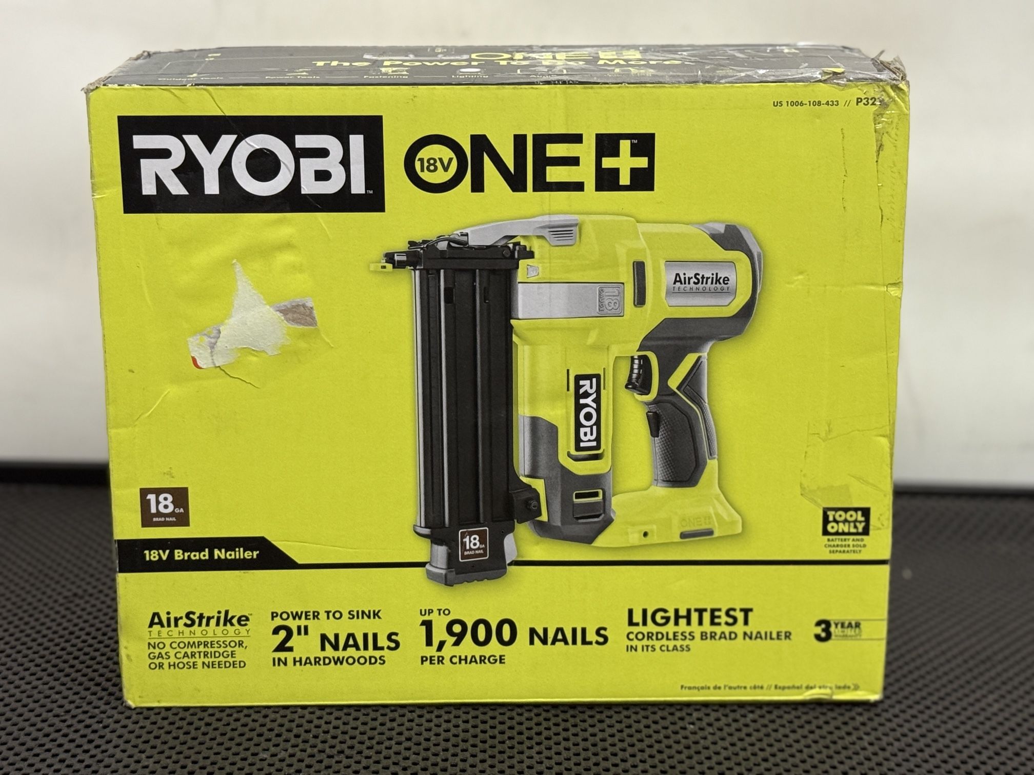 RYOBI ONE+ 18V 18-Gauge Cordless AirStrike Brad Nailer (Tool Only)USED LIKE NEW