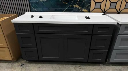 54 inch dark color vanity color with quartz countertop