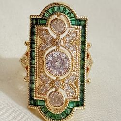 New Art Deco Style Luxury Zircon Stone Gold Tone Emerald Cut Engagement in 7