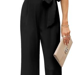 BRAND NEW IN PACKAGE Sucolan Women's Ruffle Sleeve Jumpsuit Belted V Neck Cropped One-Piece Outfits SIZE M 