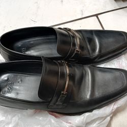 Hugo Boss Black Leather Loafers Slip On Shoes Men Size 9