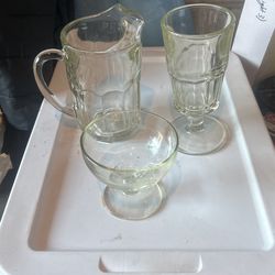 vintage clear glass pitcher & More