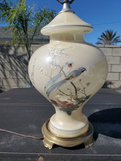 Vintage Asian Birds Cherry Blossom Lamp