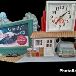 Vtg Coca Cola Coke 22" Working Clock Sign Plaque Gas Station Car Billboard Works.

Vintage coca cola clock works in good condition . Has Battery and w