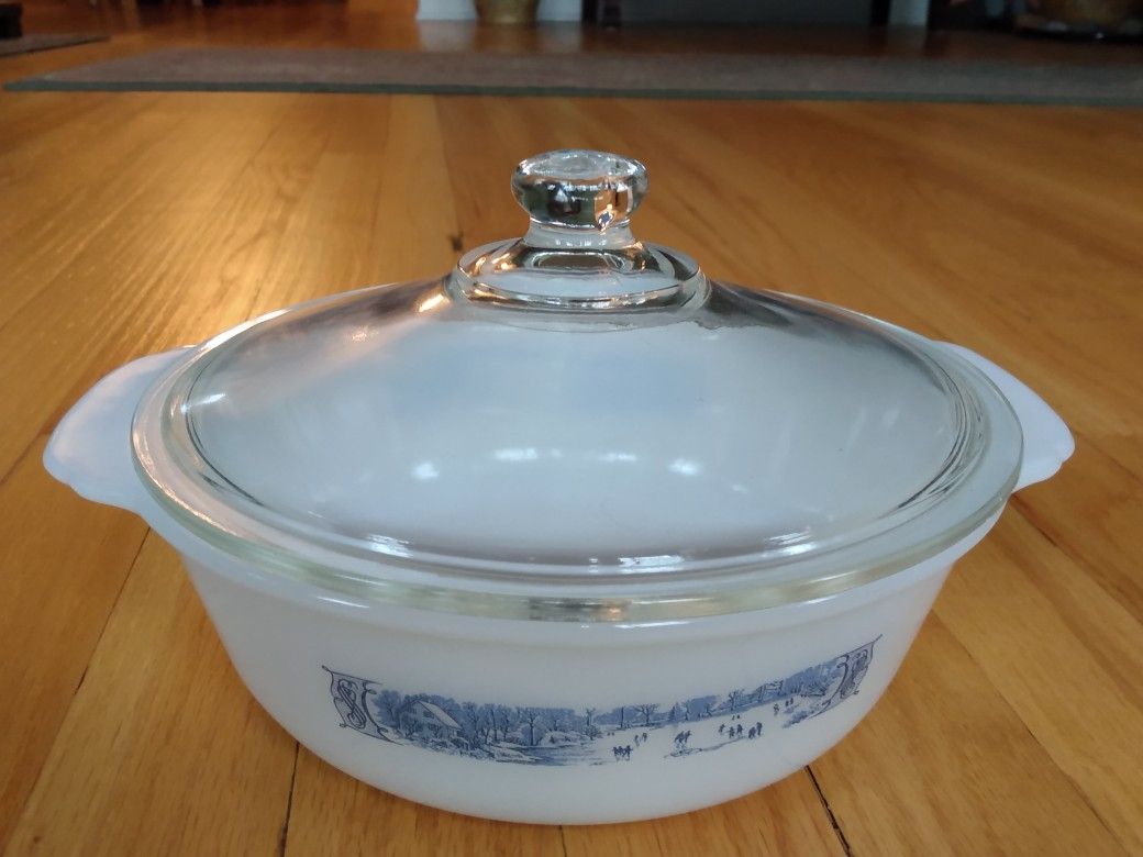 Currier and Ives bakeware with lid
