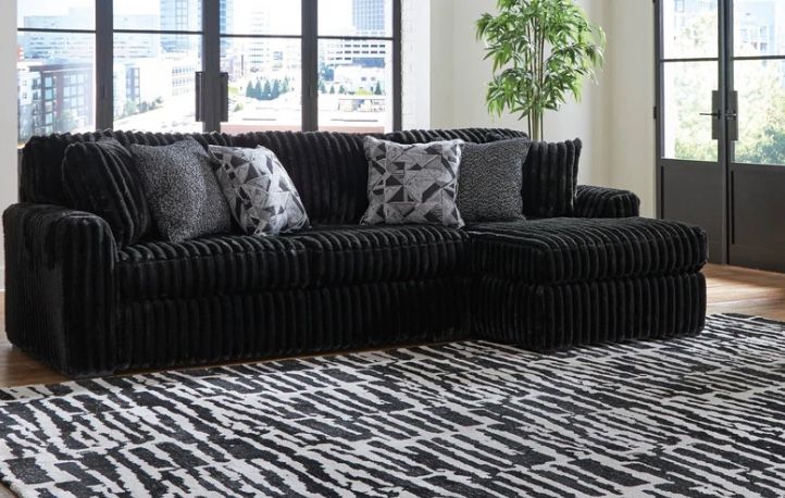 Black Onyx Plush Corduroy 2pc Sectional with Chaise 120x65 optional ottoman pick up can deliver 