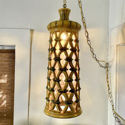  Vintage MCM Hanging Ceramic Swag Lamp 