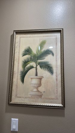 Large Framed Tropical Palm Wall Art Set – Excellent Condition