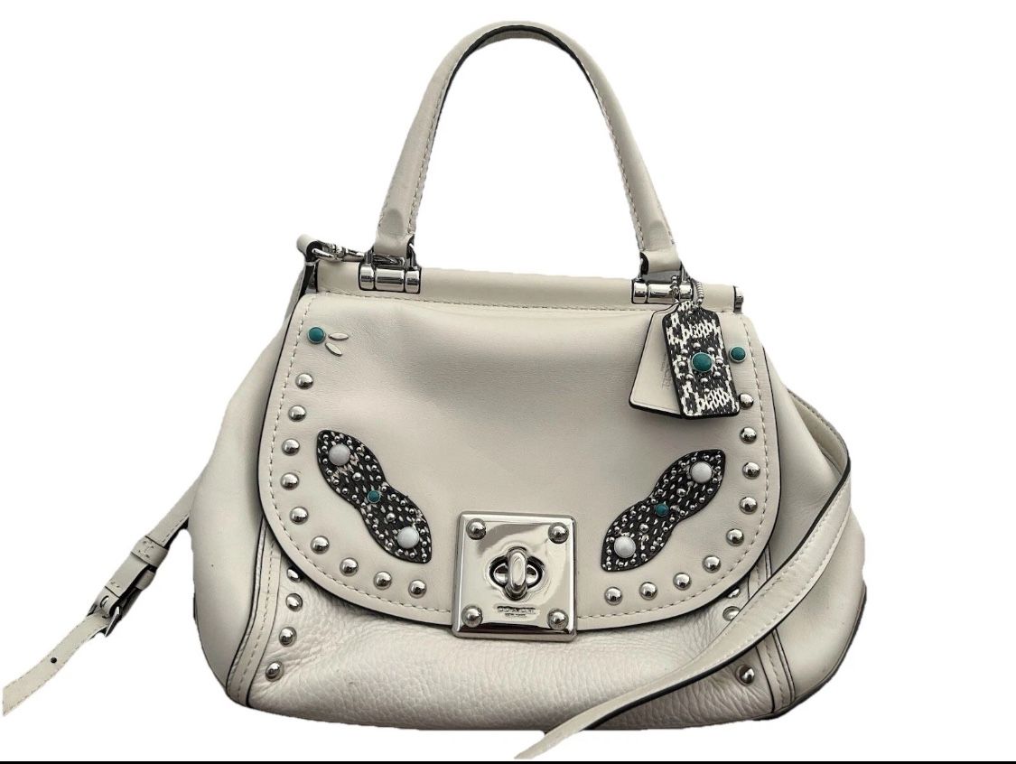 Coach Womens Leather Purse Bag Western Rivets Drifter Top-Handle Chalk 86730