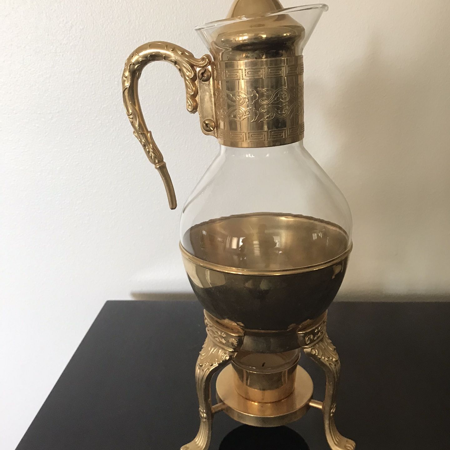 Rare Vintage Gold And Glass Coffee/Tea Carafe