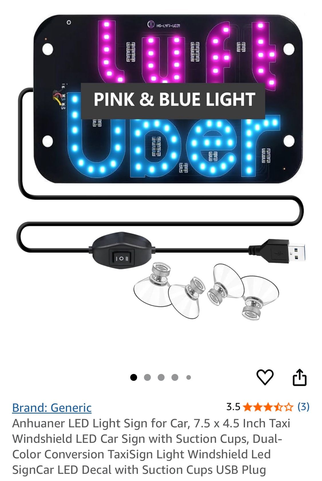 Anhuaner LED Light Sign for Car, 7.5 x 4.5 Inch Taxi Windshield LED Car Sign with Suction Cups, Dual-Color Conversion TaxiSign Light Windshield Led Si