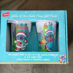 New "Stitch" Holiday Gift Pack Drinking Glasses And Ice Cube Tray 
