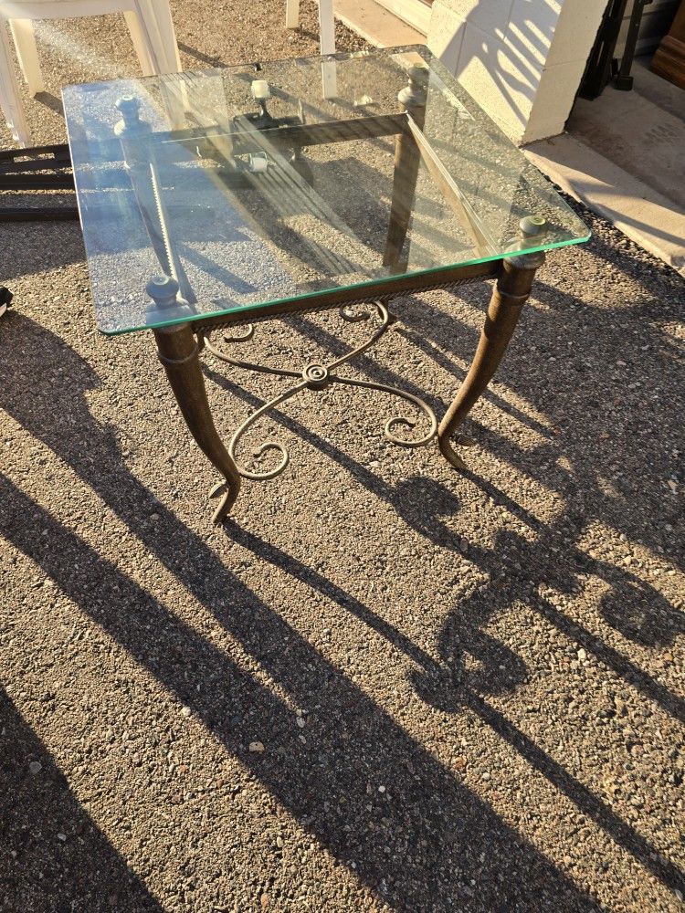 Rustic Elegance: Glass-Top End Table – $85
