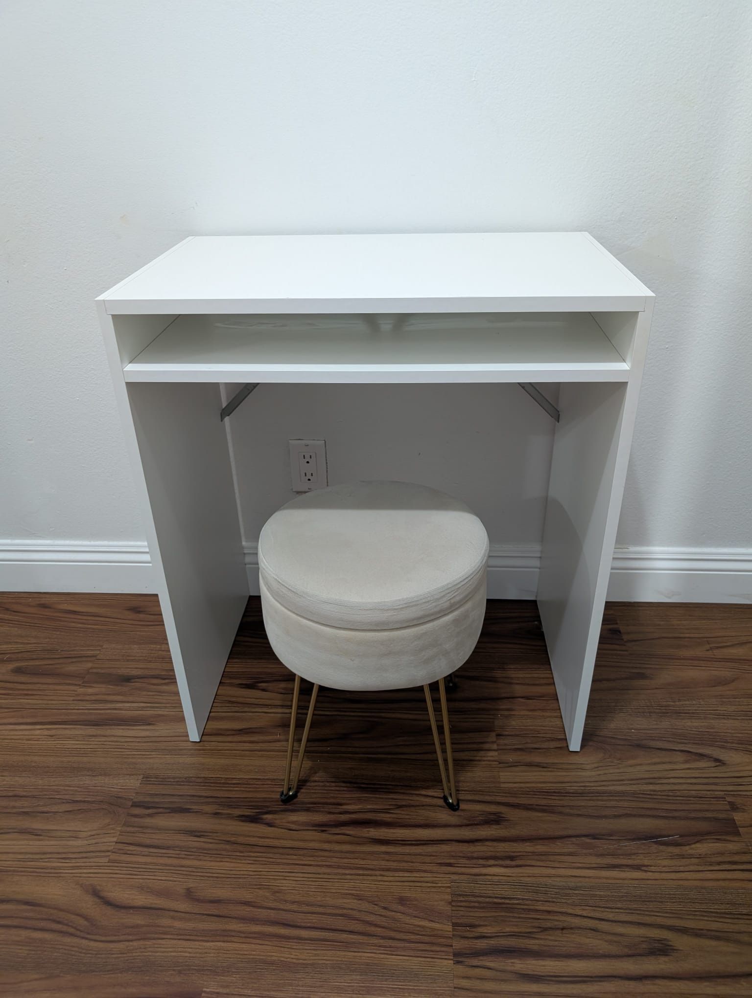 White IKEA Desk With Stool