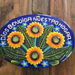 Sunflower Mexican Clay Sign/ Decoración de Girasoles Mexicano de Barro