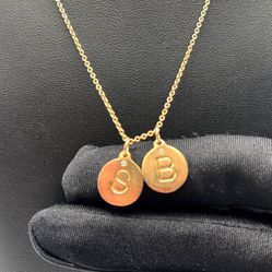 14k solid yellow gold necklace chain with B and S Charms 18.25 inches 1 mm 6.1 grams