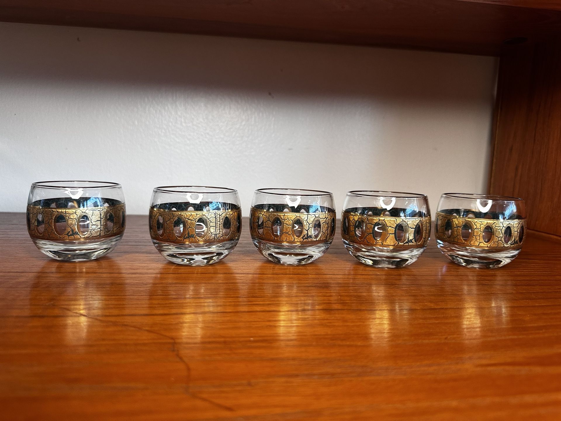 Vintage MCM Culver PISA - 5 Gold Roly Poly Cocktail Glasses - Circa 1960's