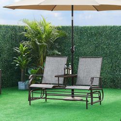 2-Seat Outdoor Glider with Center Table, Patio Rocking Loveseat K-14