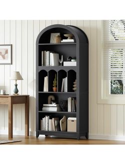 Arched Bookshelf, 70.9" Tall Arch Bookcase with Storage, 5-Tier Farmhouse Book Shelf, Modern Arched Cabinet, Wooden Bookshelf with Open Display Shelve