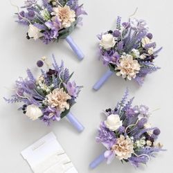 Ling's Moment Artificial Flowers Purple Bridesmaid Bouquet Set of 4