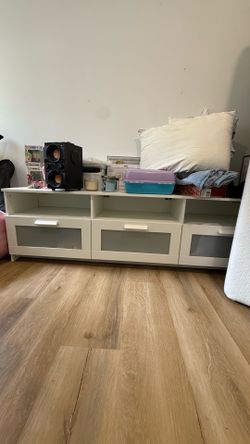 White TV Stand / Entertainment Center  Modern White TV Stand – Great Condition