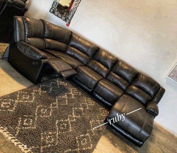 Dark Gray Nantahala Faux Leather Reclining Sectional Couch | 39$ Down Payment @ Fastest Delivery 🚚
