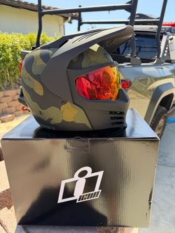 New Icon Camo Motorcycle Helmet with Iridium Visor