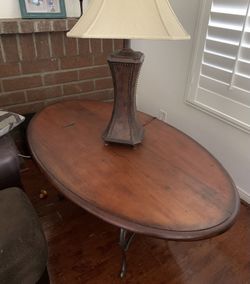 Solid Wood Table & Ornate Table Lamp