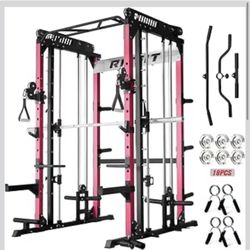 RitFit M1 Pro Smith Machine with Cable Crossover System, Multi-Function Squat Rack Power Cage for Home Gym, Power Rack and Packages