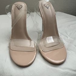 Heels Nude Color With Clear Straps 7.5