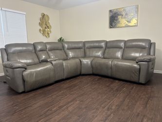 Top Grain Gray Real Leather Power Reclining Sectional (Free Delivery!)