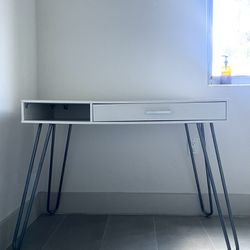 Home Office Computer Hairpin Leg Desk with Drawer, Whiteboard 