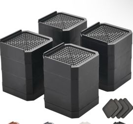 EclatBain Adjustable Bed Risers 3&4.3 Inch, 4000 lbs, 4 Pack Black Square Heavy-Duty Furniture Risers, Lift to 1.5, 3, 4.3 Inch, Support up to 4000 lb