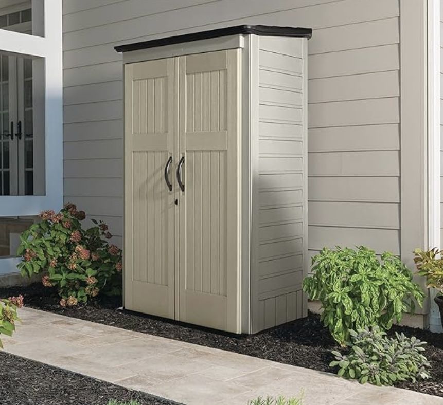 New in box Rubbermaid Vertical Resin Outdoor Storage Shed