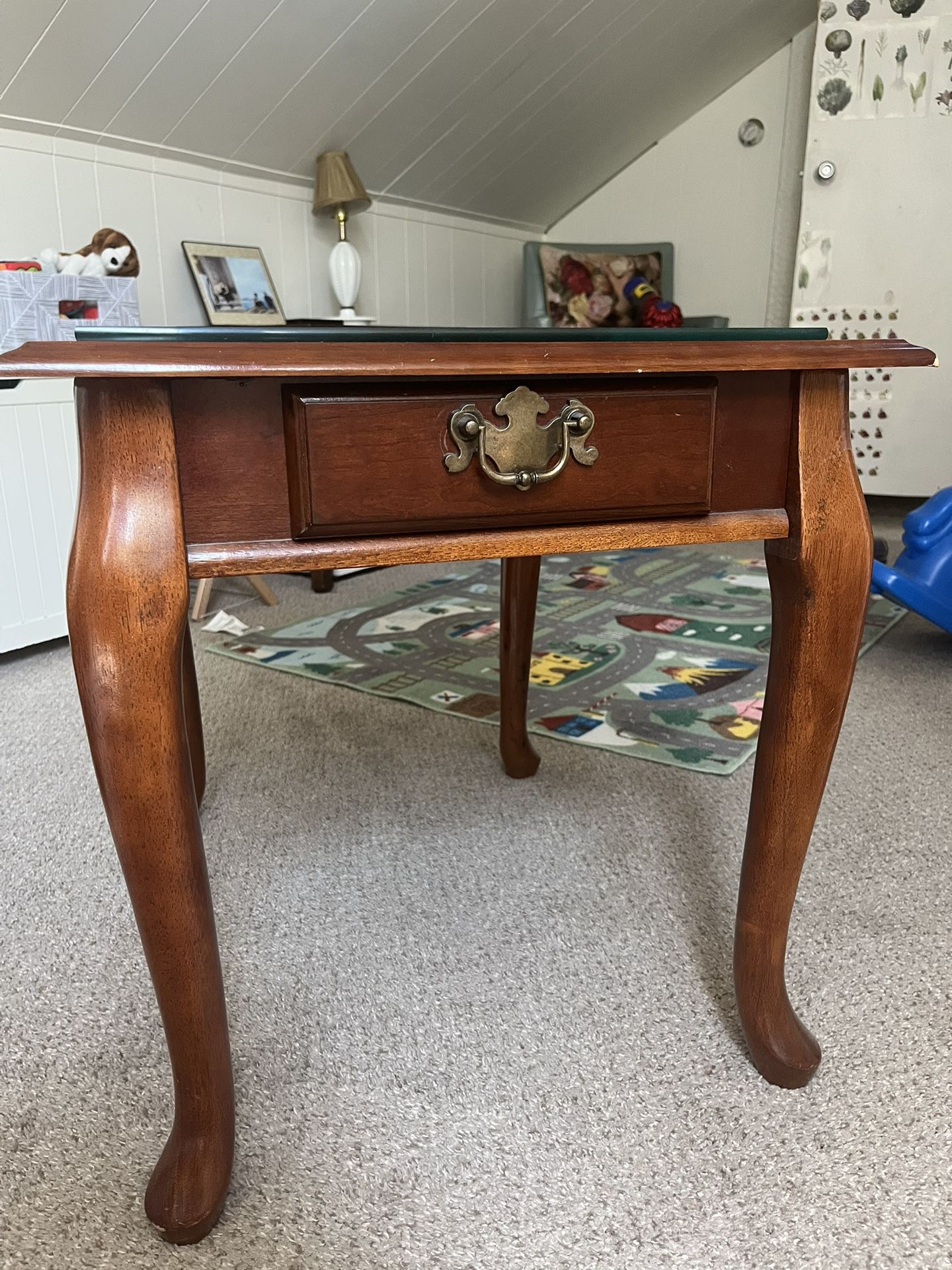 Wood Side Table with Glass Top