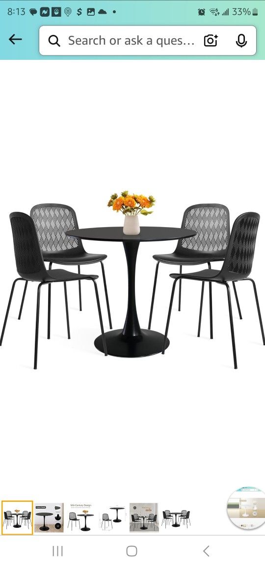 Mid Century Modern Round Dining Table Set for 4 with Chairs in Dining Room, Small Kitchen, Office, Cafe, Restaurants