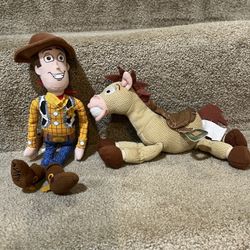 DISNEY TOY STORY WOODY AND BULLSEYE BEANIE PLUSH 6” set of 2 