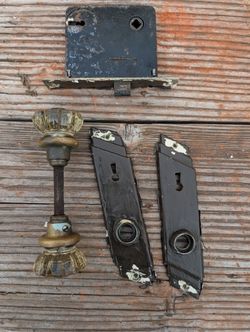 Antique crystal interior door knob with mortise lock 1930s