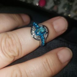 Faux Diamond And Blue Ice Ring Size 6