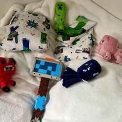 Minecraft Plushies And Sheet Set Size Twin  One Pillowcase All For $20