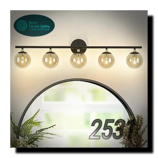 LMS 5-Light Matte Black Vanity Light, Modern Bathroom Lighting